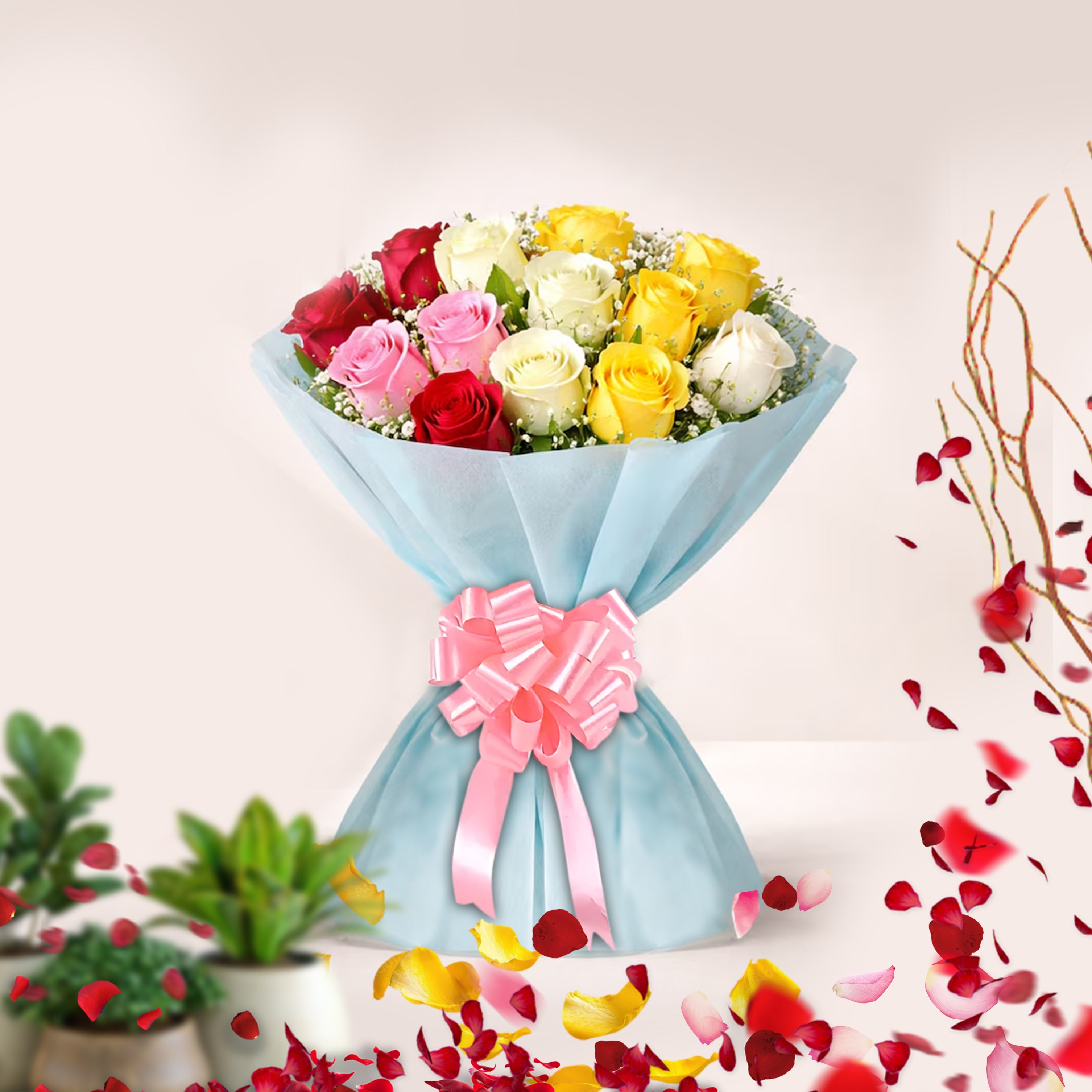 Rainbow of Love - 10 Mixed Roses Bouquet