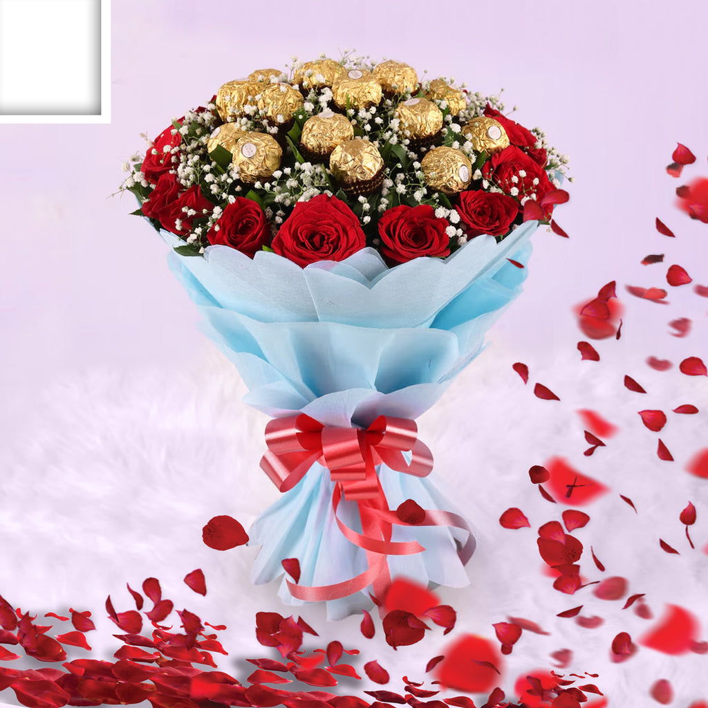 Golden Romance - 16 Red Roses with 16 Ferrero Rocher