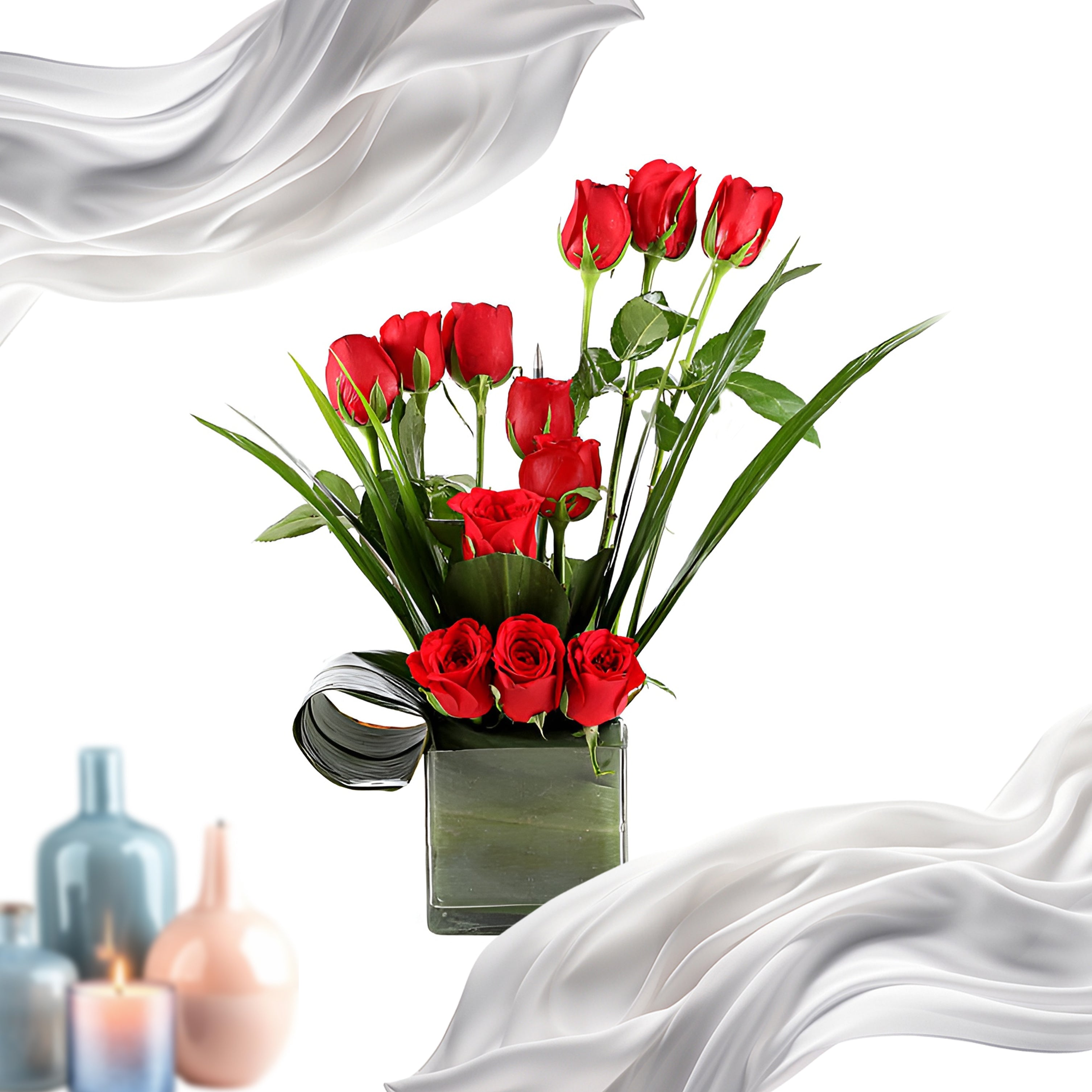 Classic Elegance - 12 Red Roses in Glass Vase