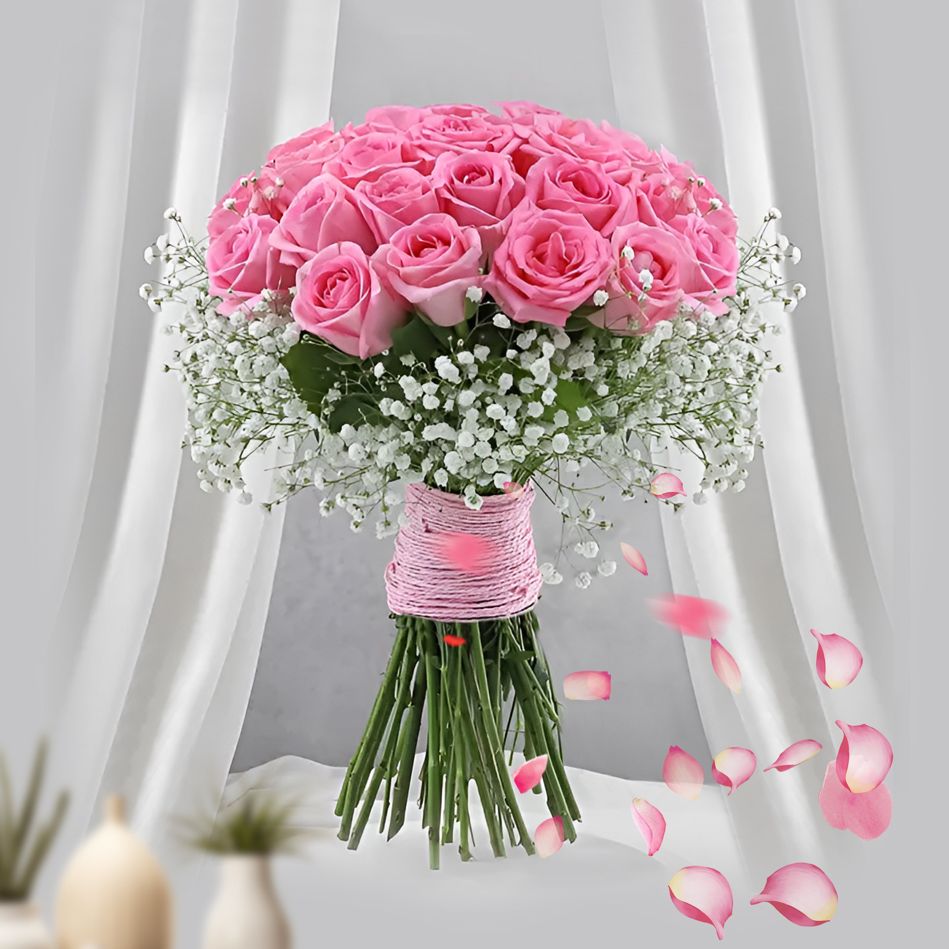 Sweet Affection - 15 Pink Roses with Gypsophila