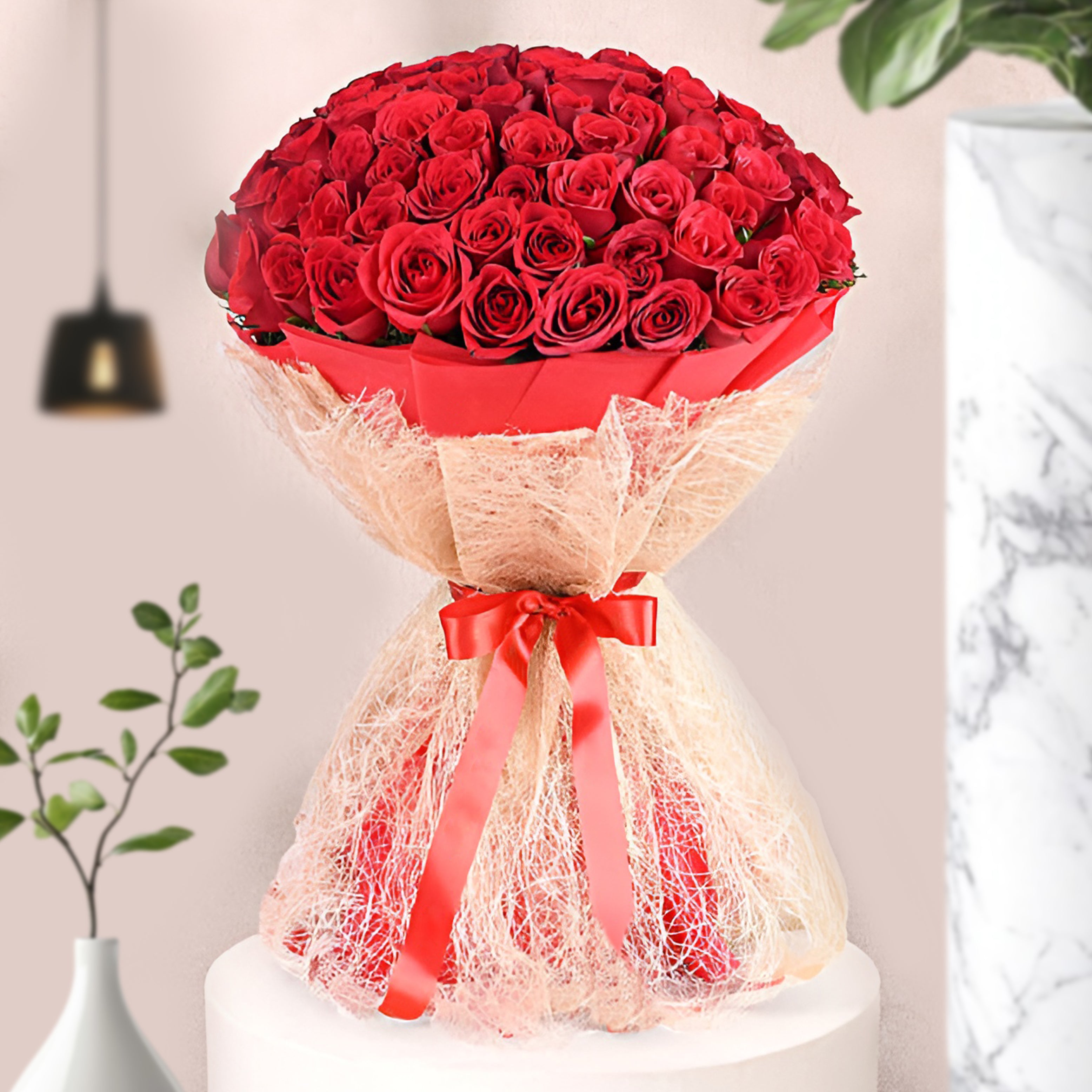 Love 100 Red Roses Bouquet Jute Wrap