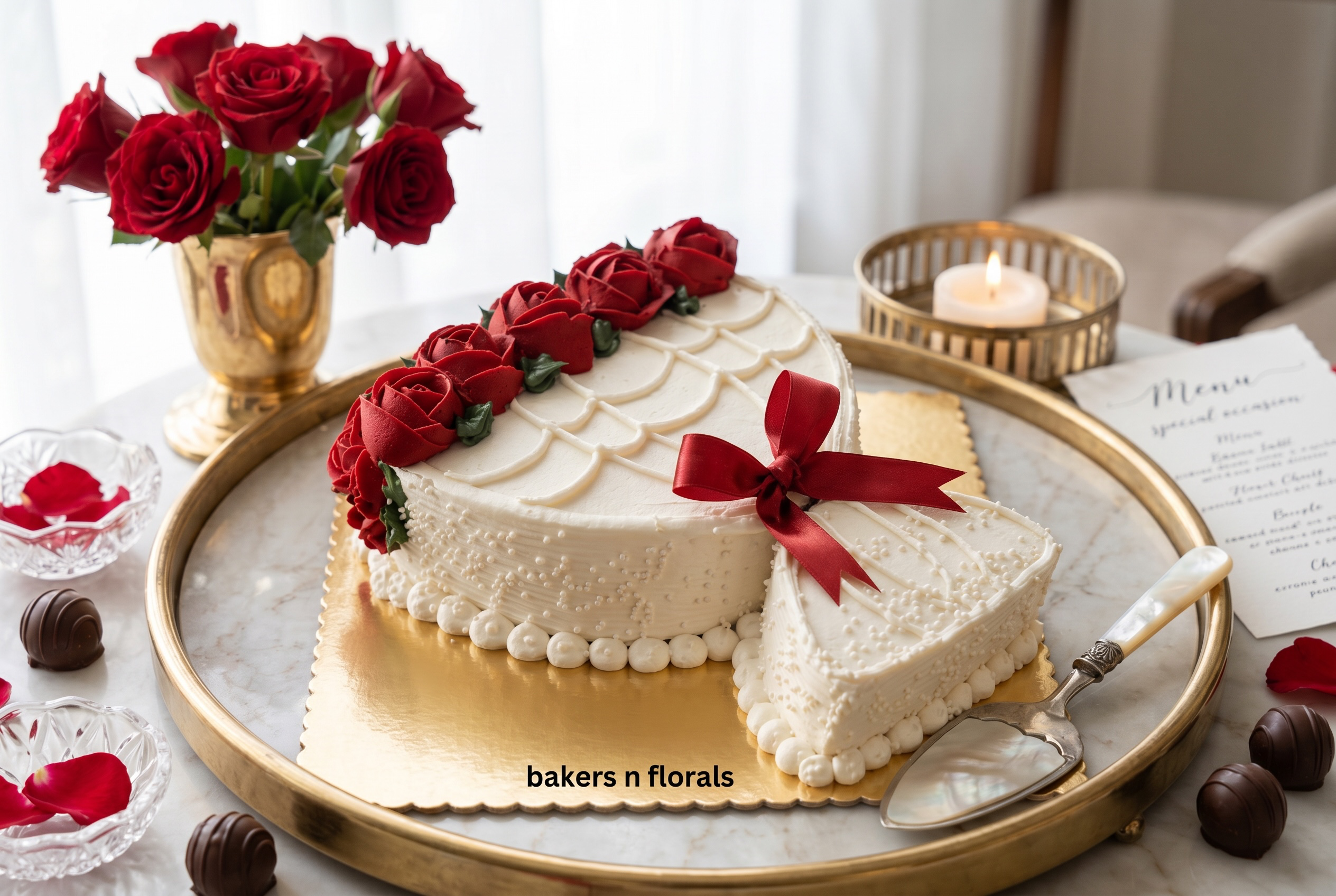 Romantic Red Roses Floral Chocolate Cake