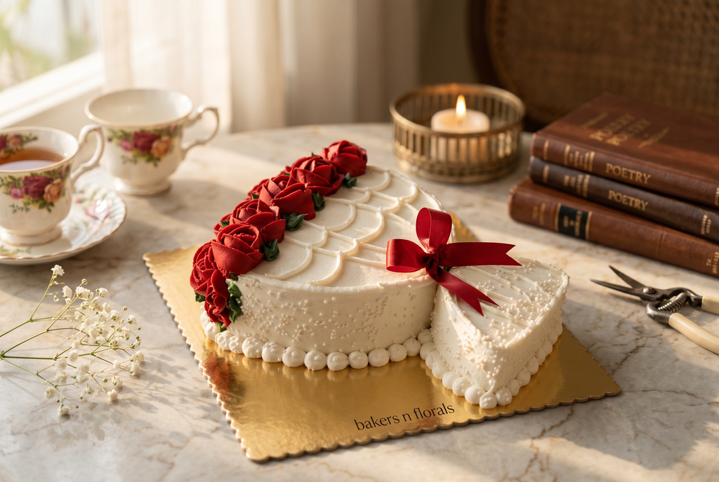 Romantic Red Roses Floral Chocolate Cake