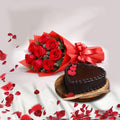 Love's Delight - 8 Red Roses with Heart Shape Chocolate Cake