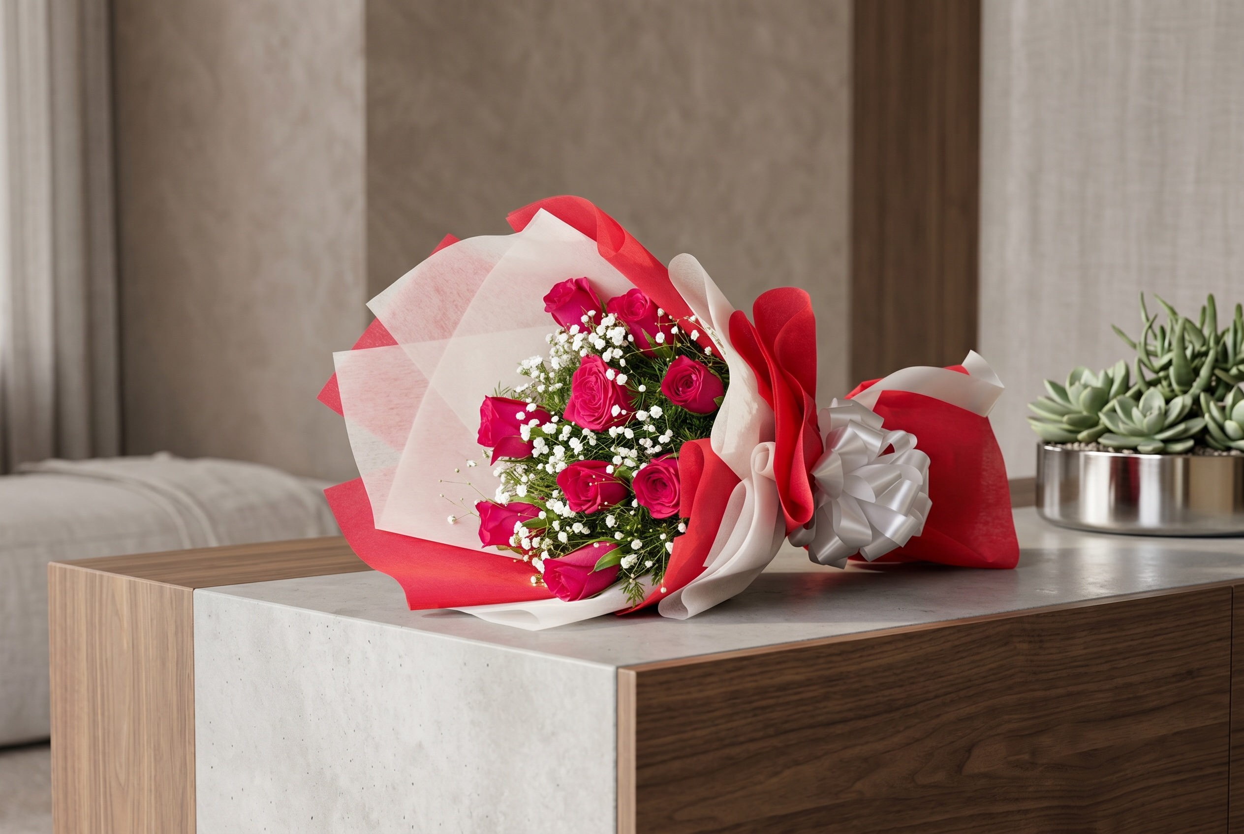 Pure Love – 10 Red Roses Bouquet