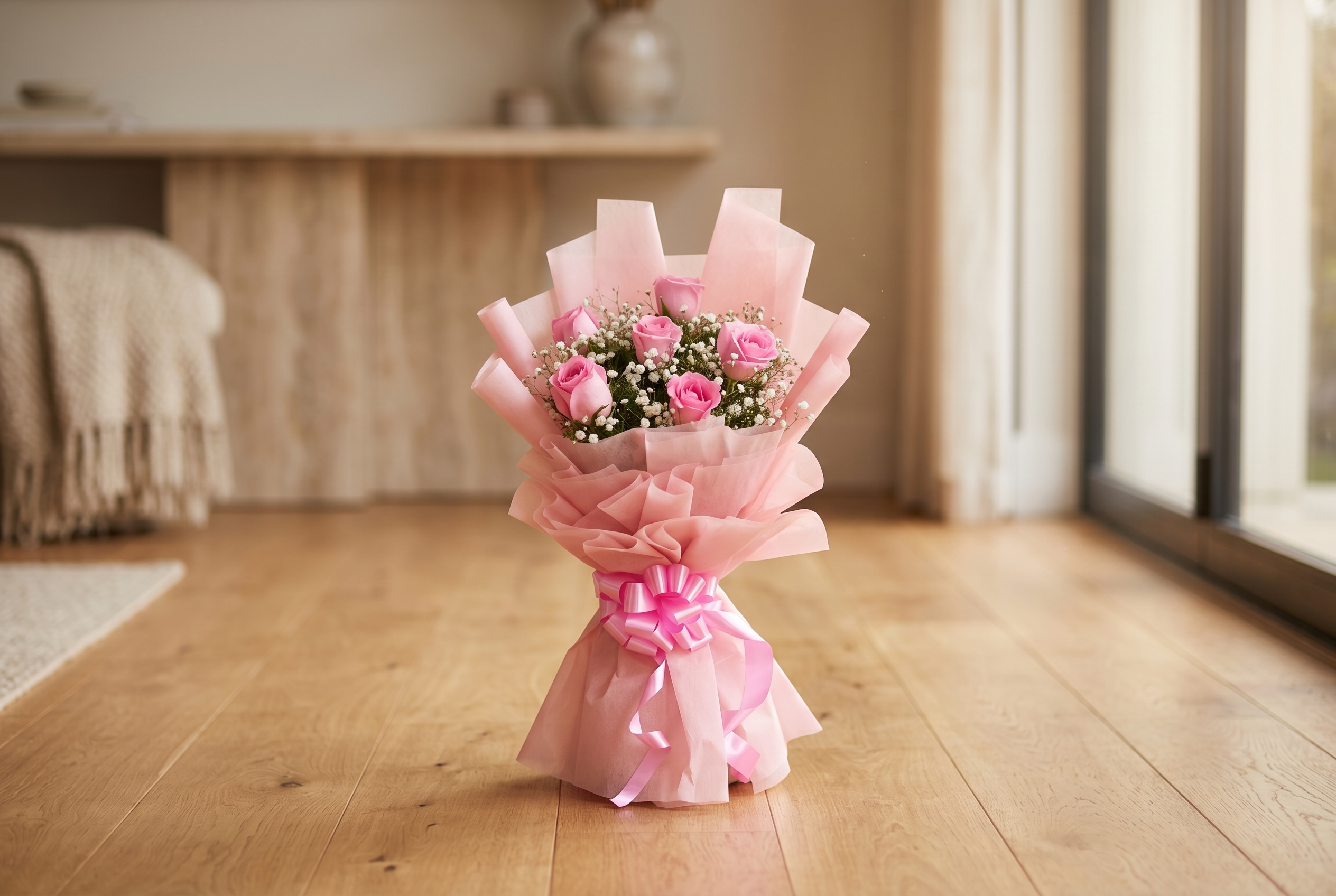 Charming Pink Roses Bouquet