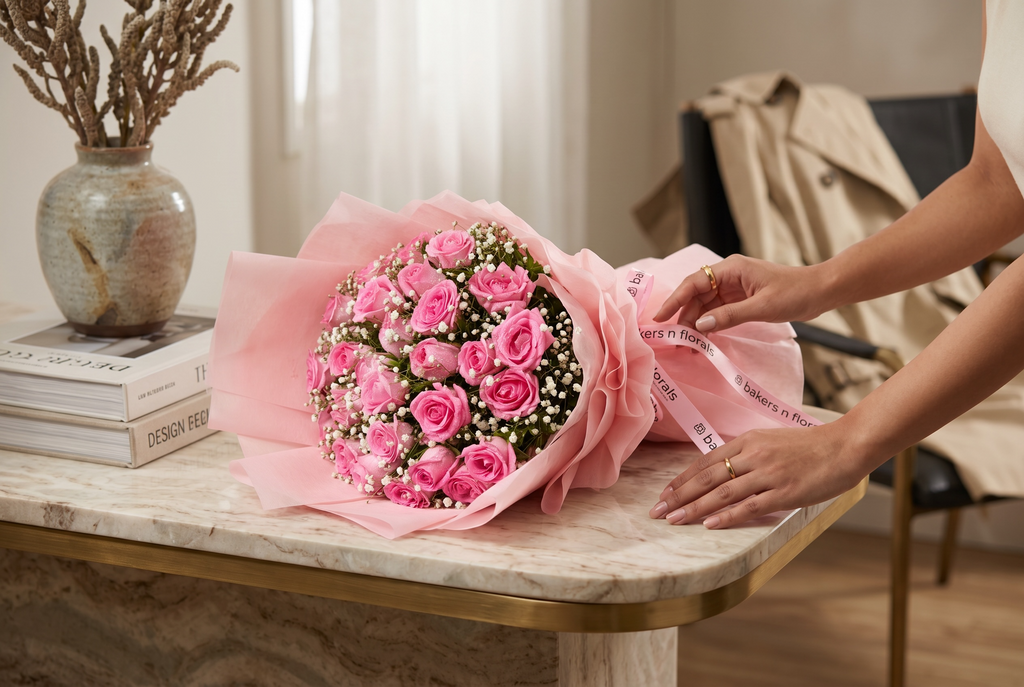Blushing Romance – 30 Pink Roses Bouquet