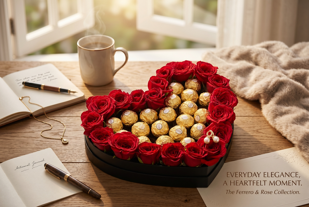 Heart of Love – 20 Red Roses & 20 Ferrero Rocher Heart Arrangement