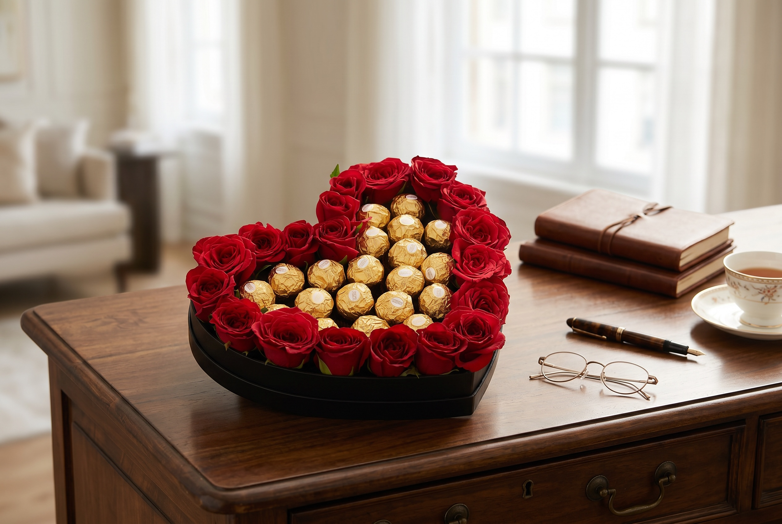 Heart of Love – 20 Red Roses & 20 Ferrero Rocher Heart Arrangement