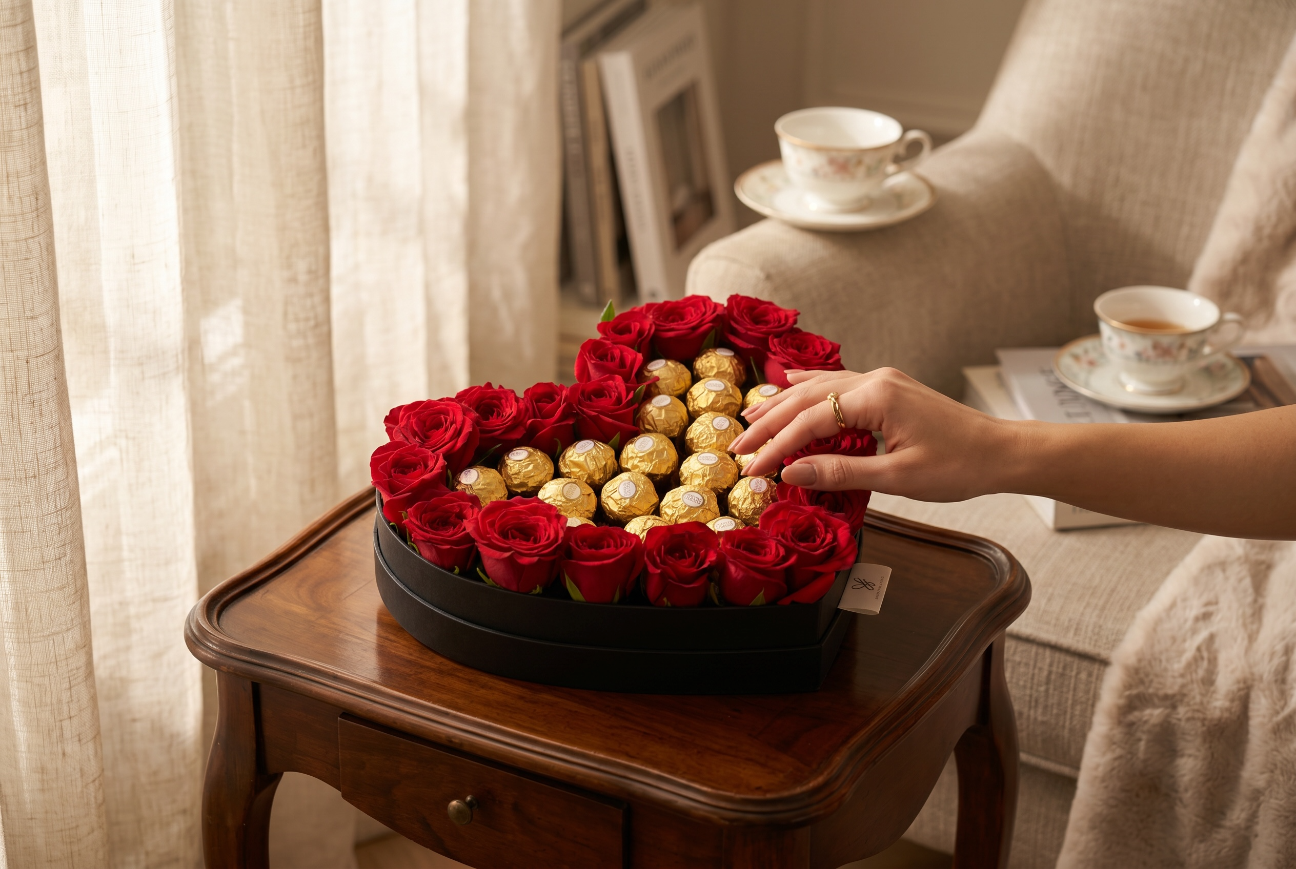 Heart of Love – 20 Red Roses & 20 Ferrero Rocher Heart Arrangement