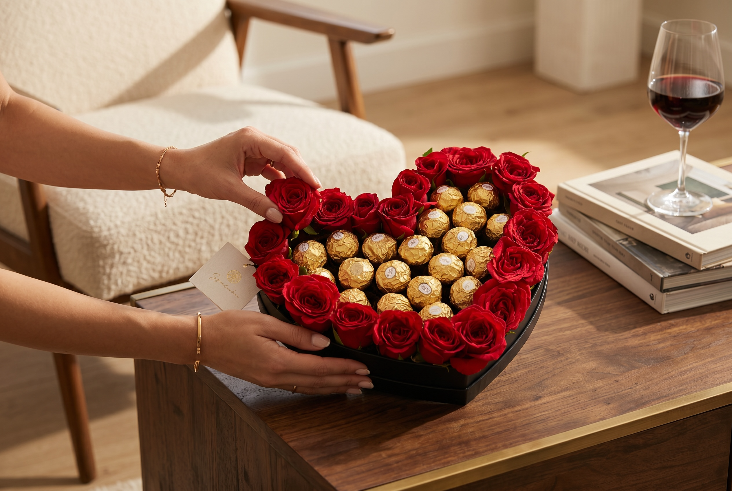 Heart of Love – 20 Red Roses & 20 Ferrero Rocher Heart Arrangement