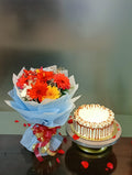 Cheerful Delight - 10 Mixed Gerberas with Butterscotch Cake