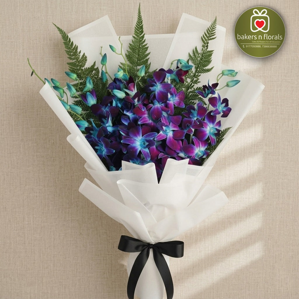Exotic Blue Orchids Bouquet - 8 Stems