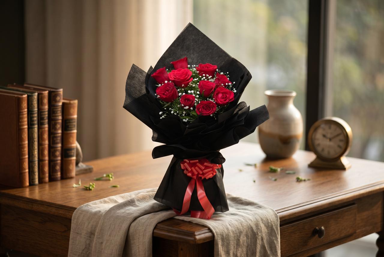 Midnight Romance - 10  Red Roses Bouquet