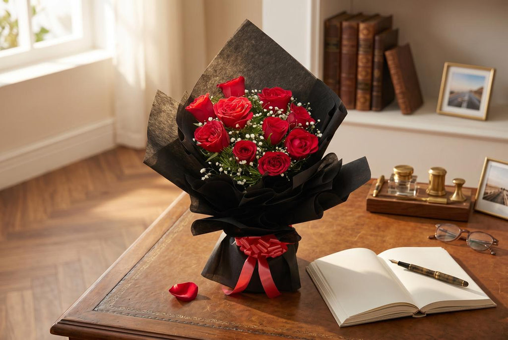 Midnight Romance - 10  Red Roses Bouquet