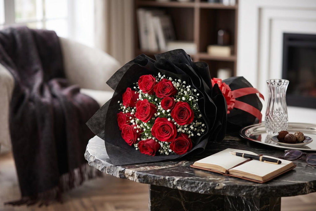 Midnight Romance - 10  Red Roses Bouquet