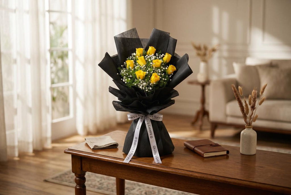Joyful 9 Yellow Roses Bouquet