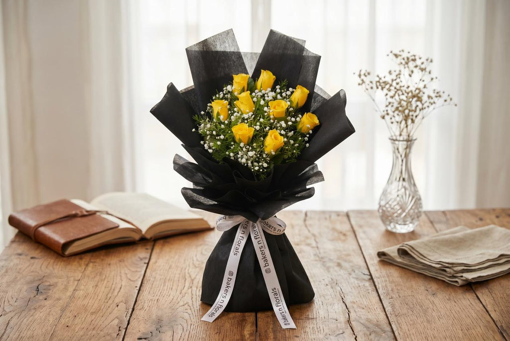 Joyful 9 Yellow Roses Bouquet