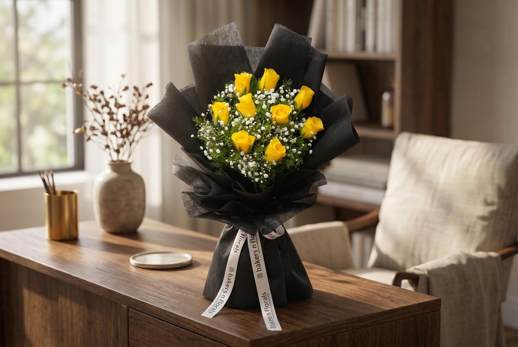 Joyful 9 Yellow Roses Bouquet