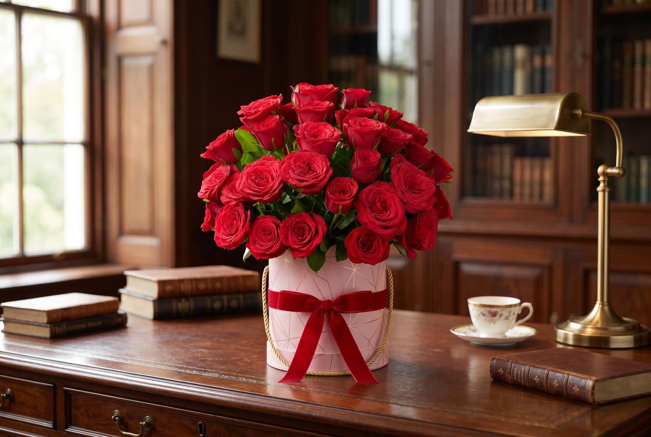 Luxe 50 Red Roses Box Arrangement