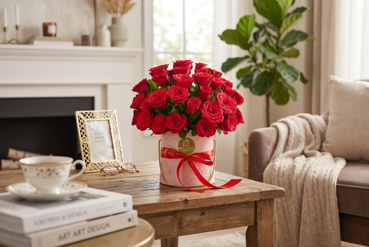 Luxe 50 Red Roses Box Arrangement