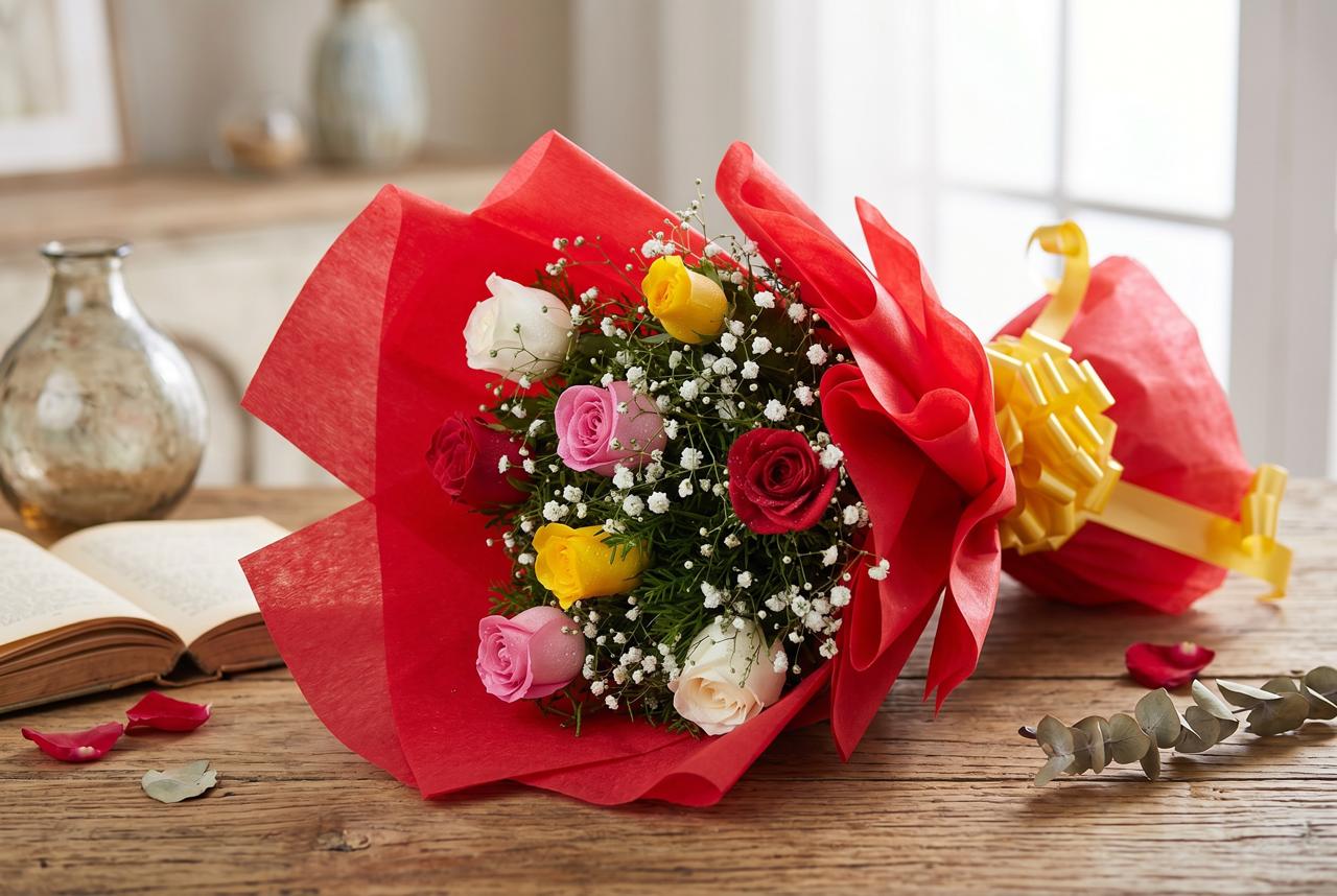 Colorful Life 8 Mixed Roses Bouquet