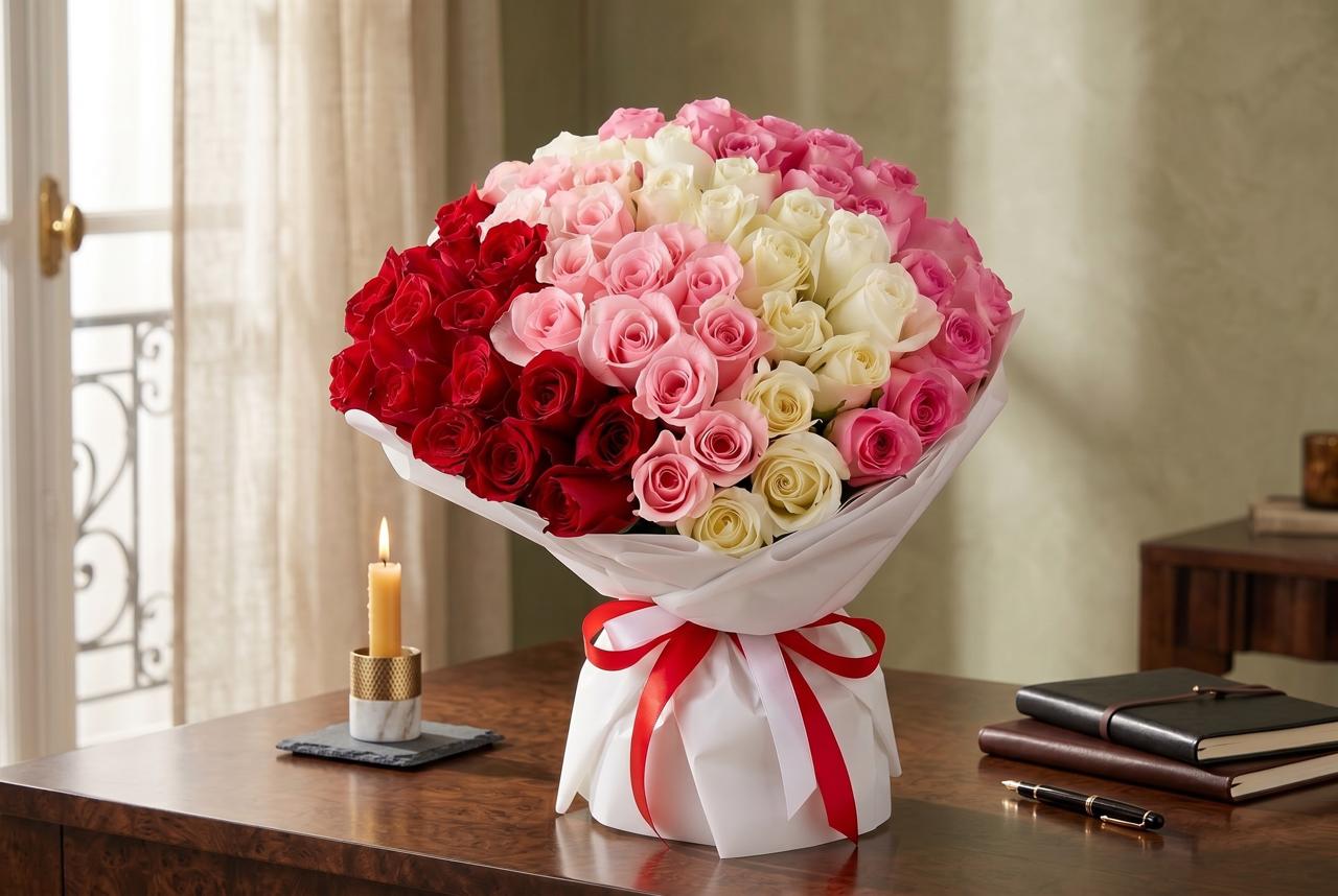 Blooming Rows - 50 Premium Roses Arrangement