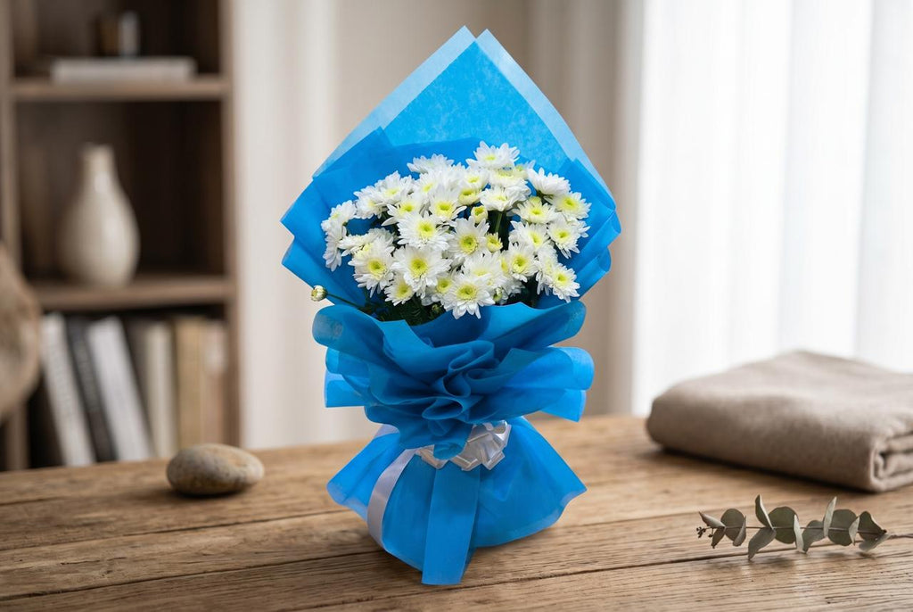 Pure Serenity - 8 White Chrysanthemum Bouquet