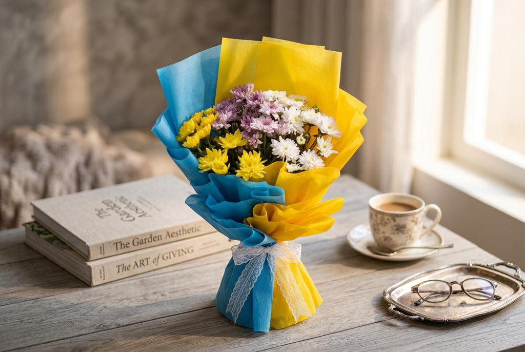 Tricolour Charm - 9 Stem Mixed Chrysanthemum Bouquet