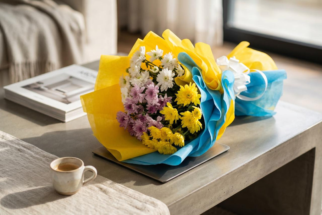 Tricolour Charm - 9 Stem Mixed Chrysanthemum Bouquet