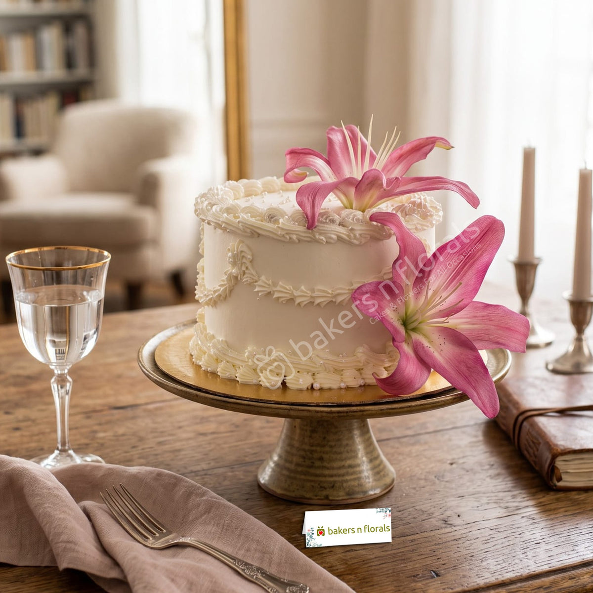 Belgian Chocolate Cake with Pink Lily