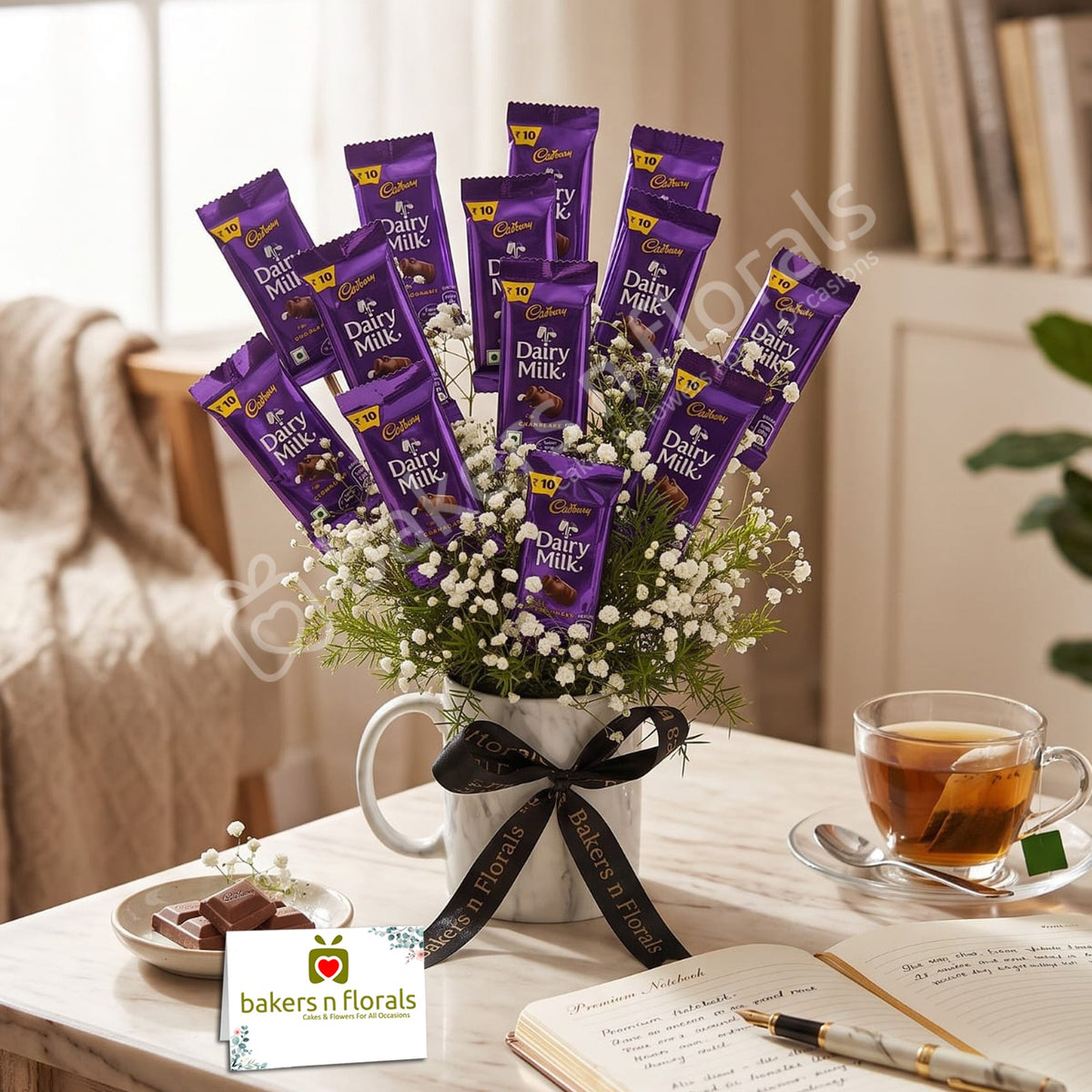 Chocolate Bloom Mug – 15 Dairy Milk Arrangment in Custom Printed Mug
