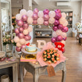 Blush Celebration – Cake, Pink Roses & Teddy Basket Arrangment