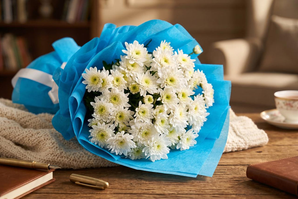 Pure Serenity - 8 White Chrysanthemum Bouquet