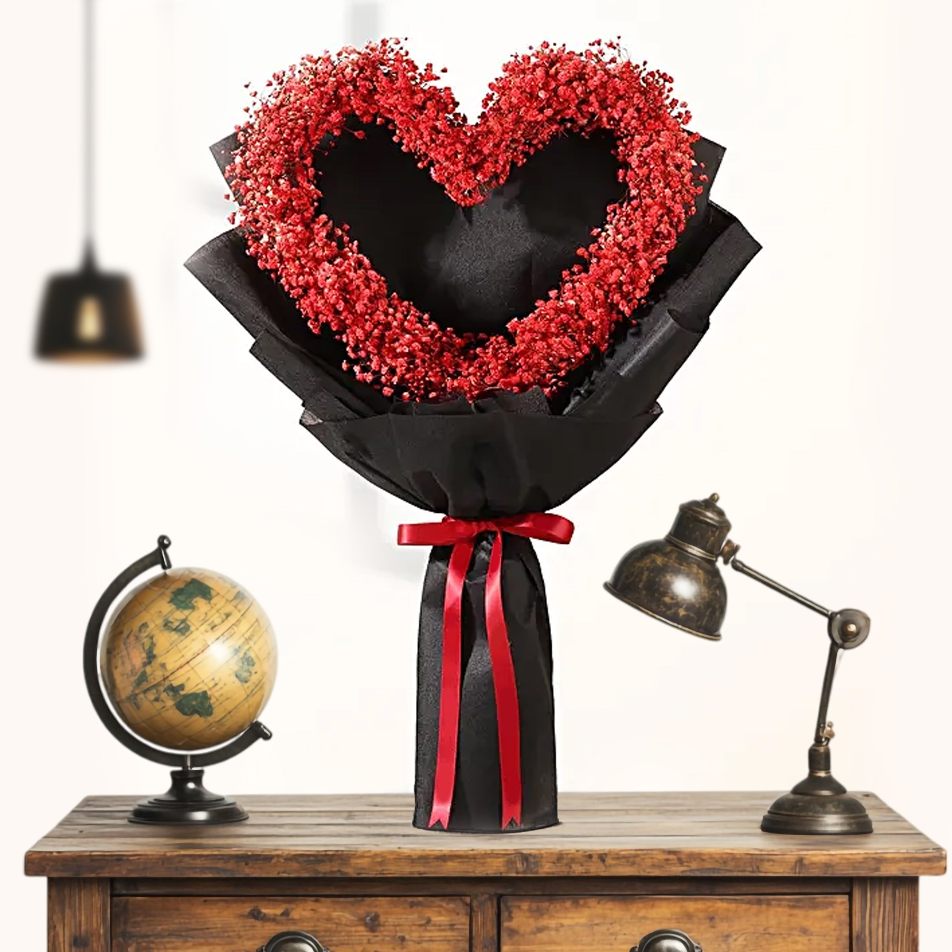 Crimson Passion - Red Gypsophila Heart Arrangement