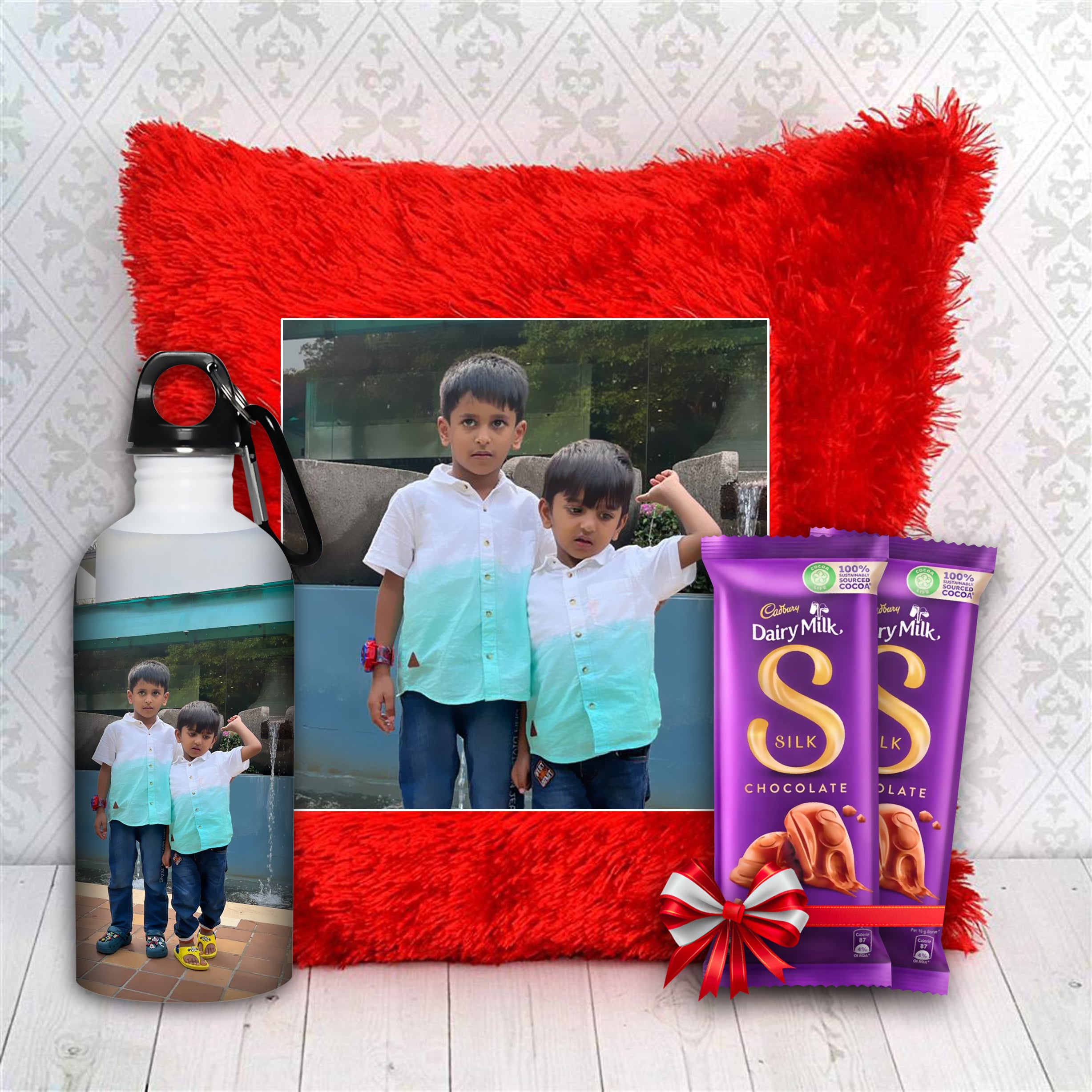 Sweet Personalization - Customized Pillow, Bottle & Silk Chocolates Combo