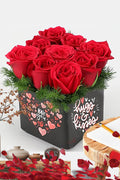 Love You - 10 Red Roses in Glass Vase