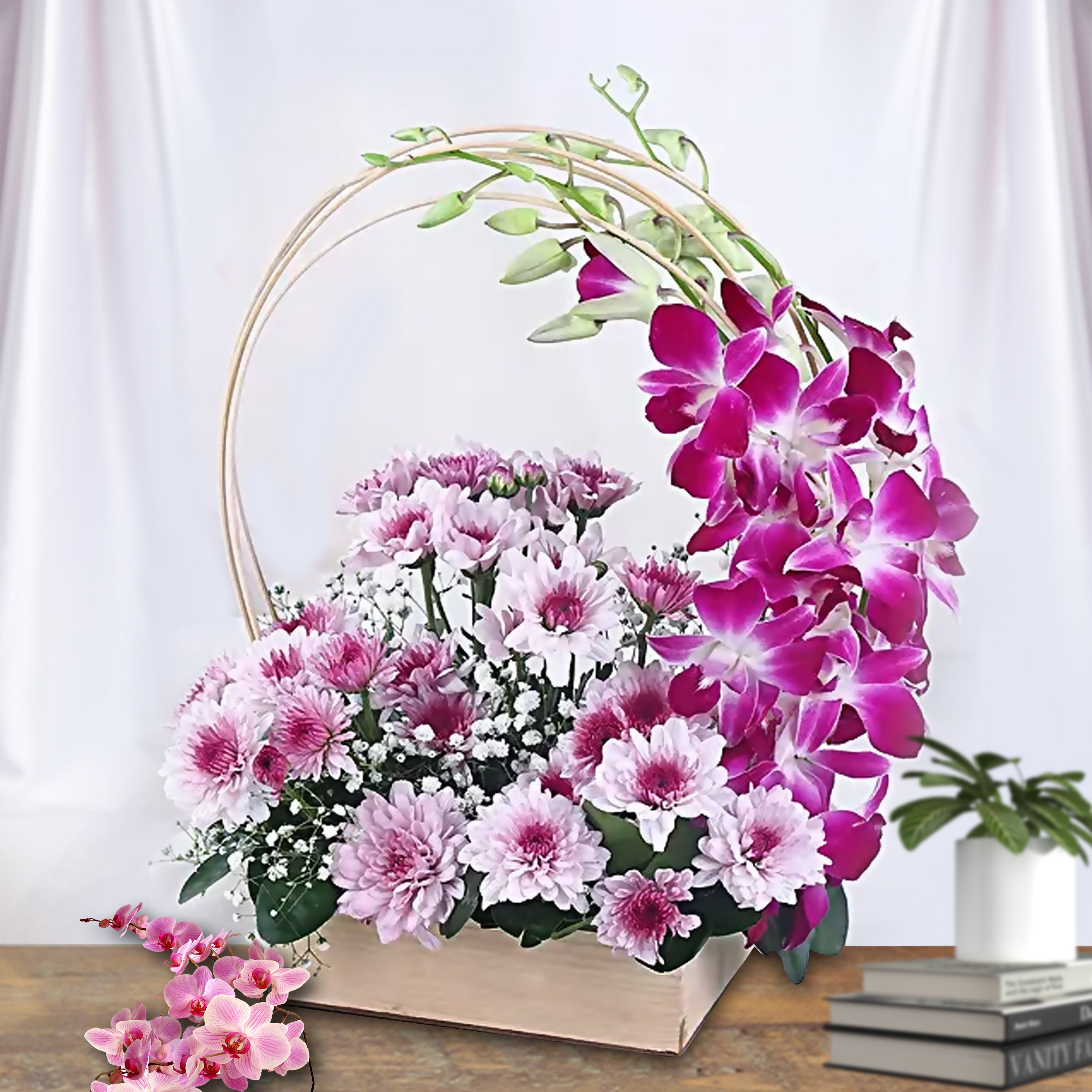 Garden of Love - Pink Daisy & Orchid Wooden Box