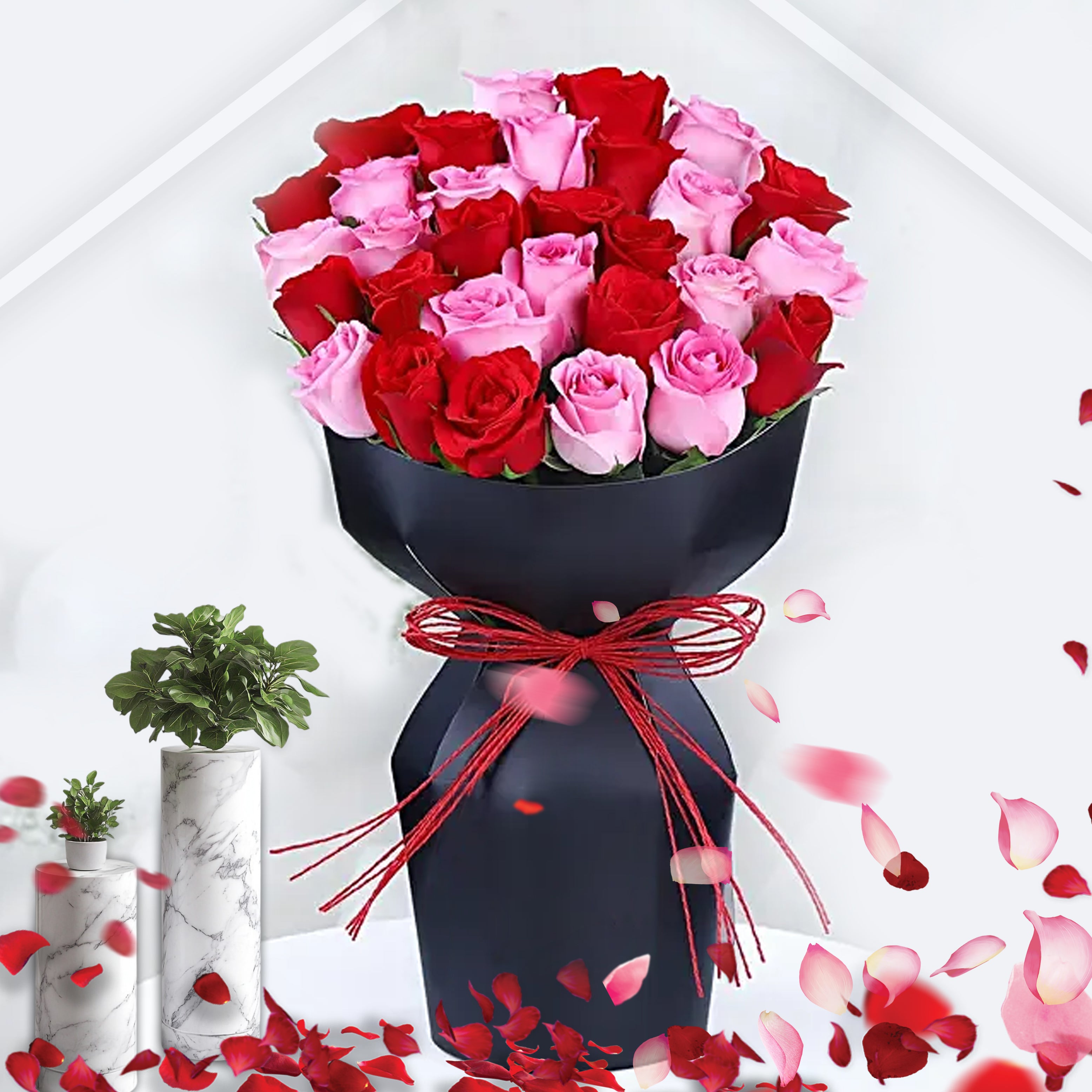Dual Harmony - Red & Pink Roses Bouquet
