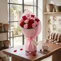 Enchanting Red and Pink Roses Bouquet