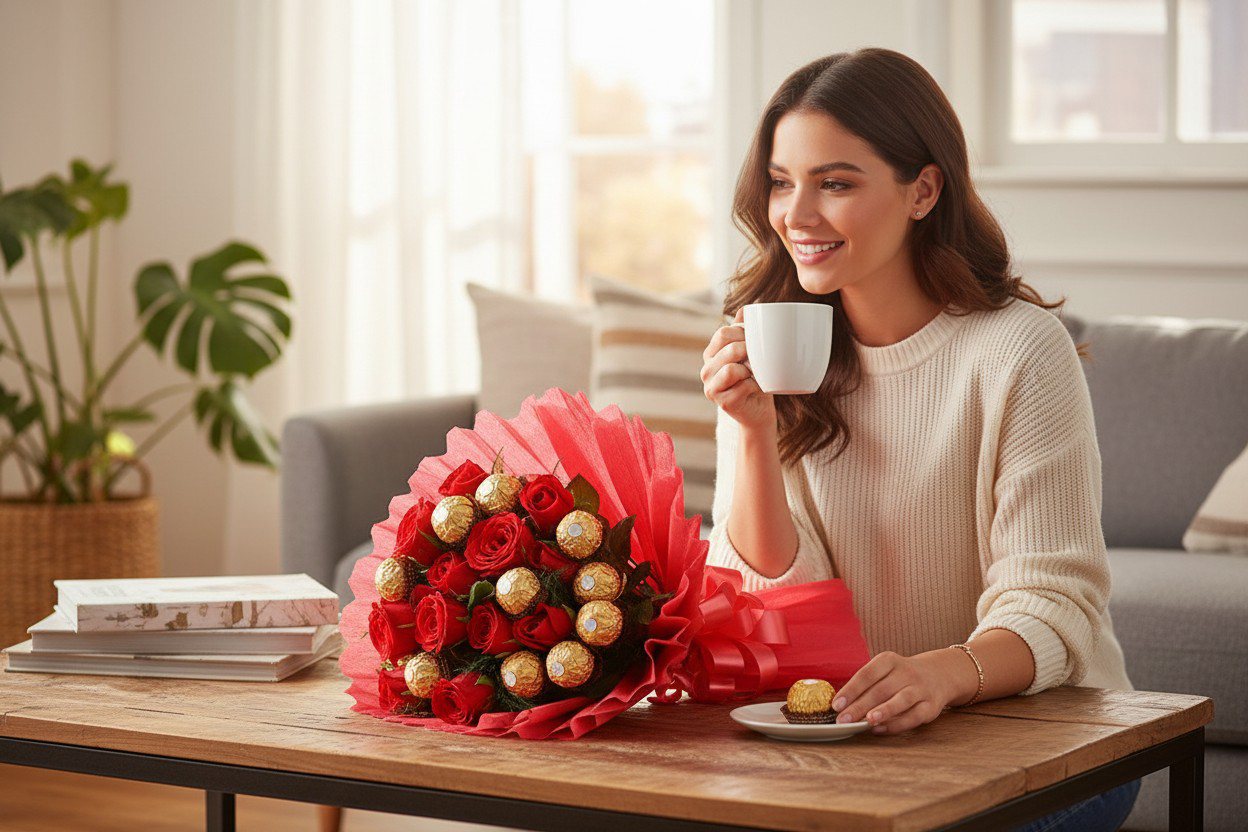 The ultimate romantic Pair - 10 Red Roses with 10 Ferrero Rocher