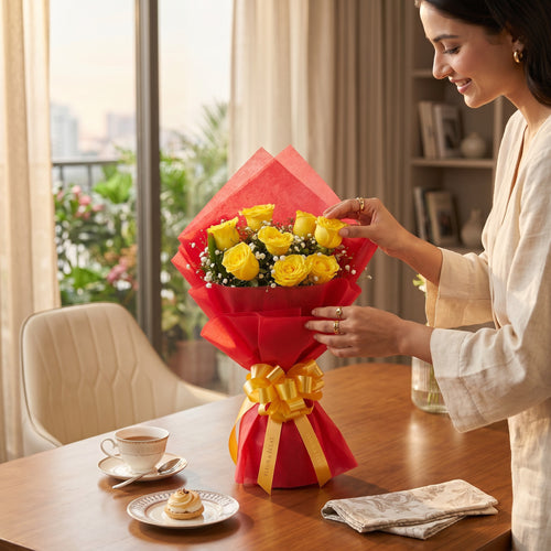 Cheerful 8 Yellow Roses Bouquet