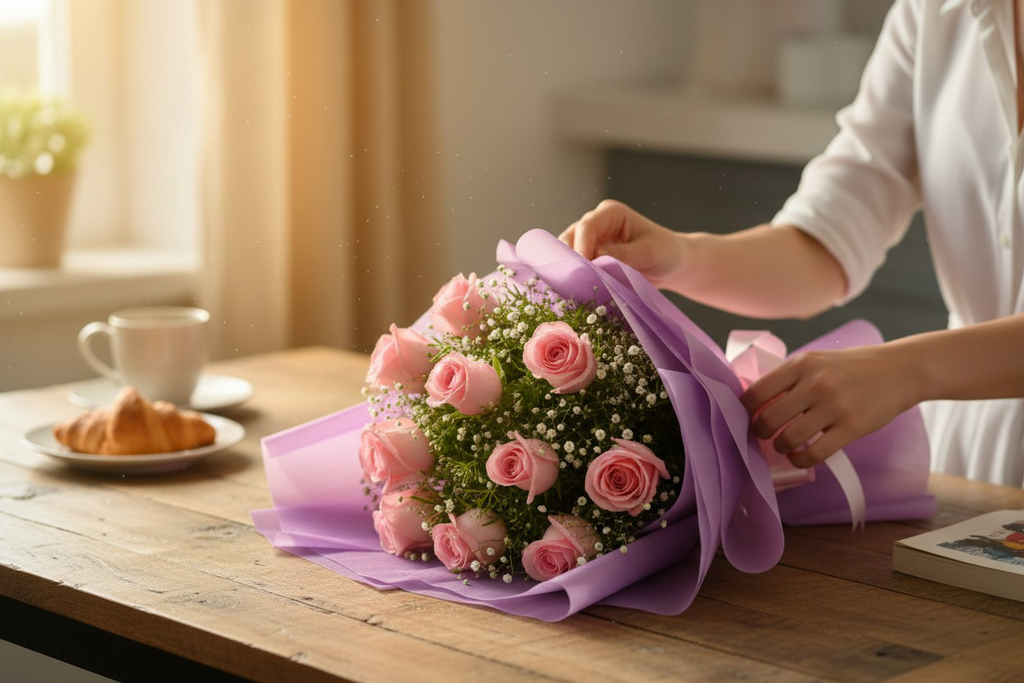 10 Pink Roses Bouquet