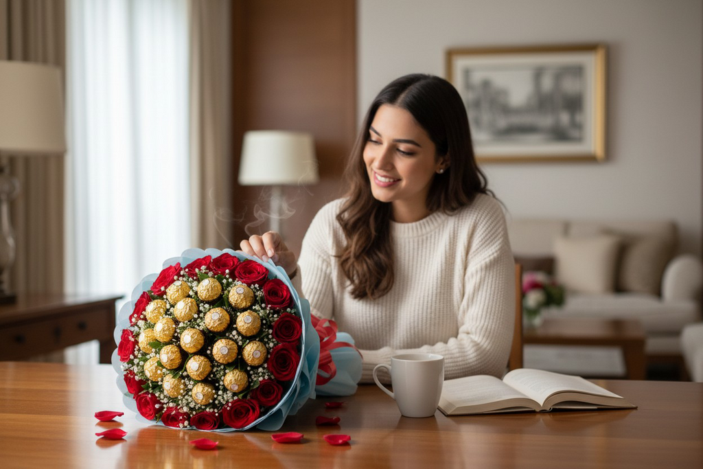 Golden Romance - 16 Red Roses with 16 Ferrero Rocher