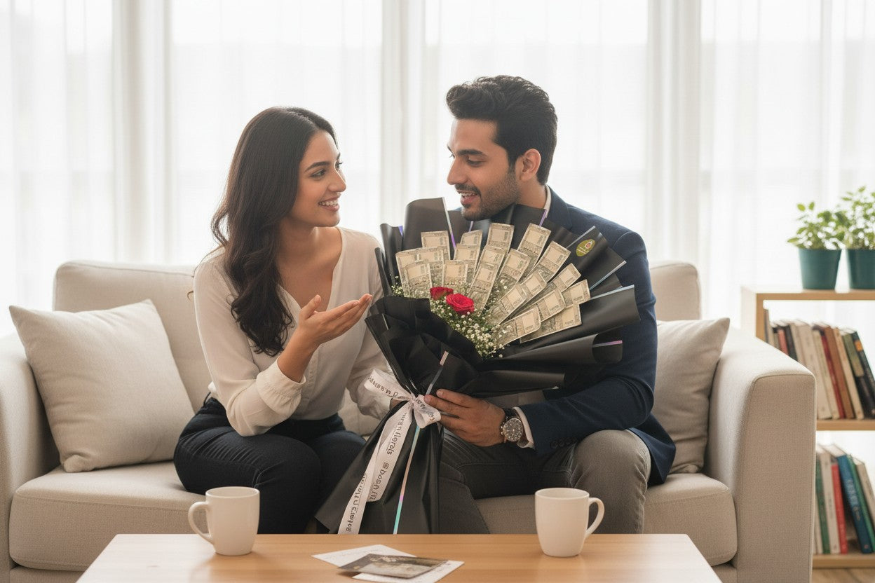 Money Bouquet with Roses - ₹500 Notes