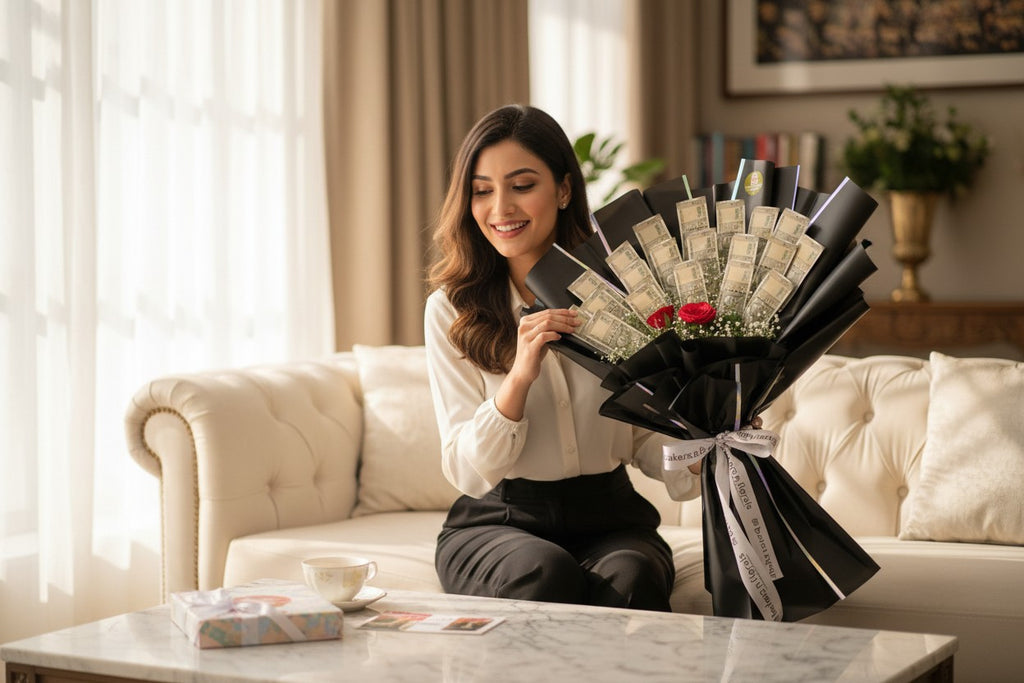 Money Bouquet with Roses - ₹500 Notes
