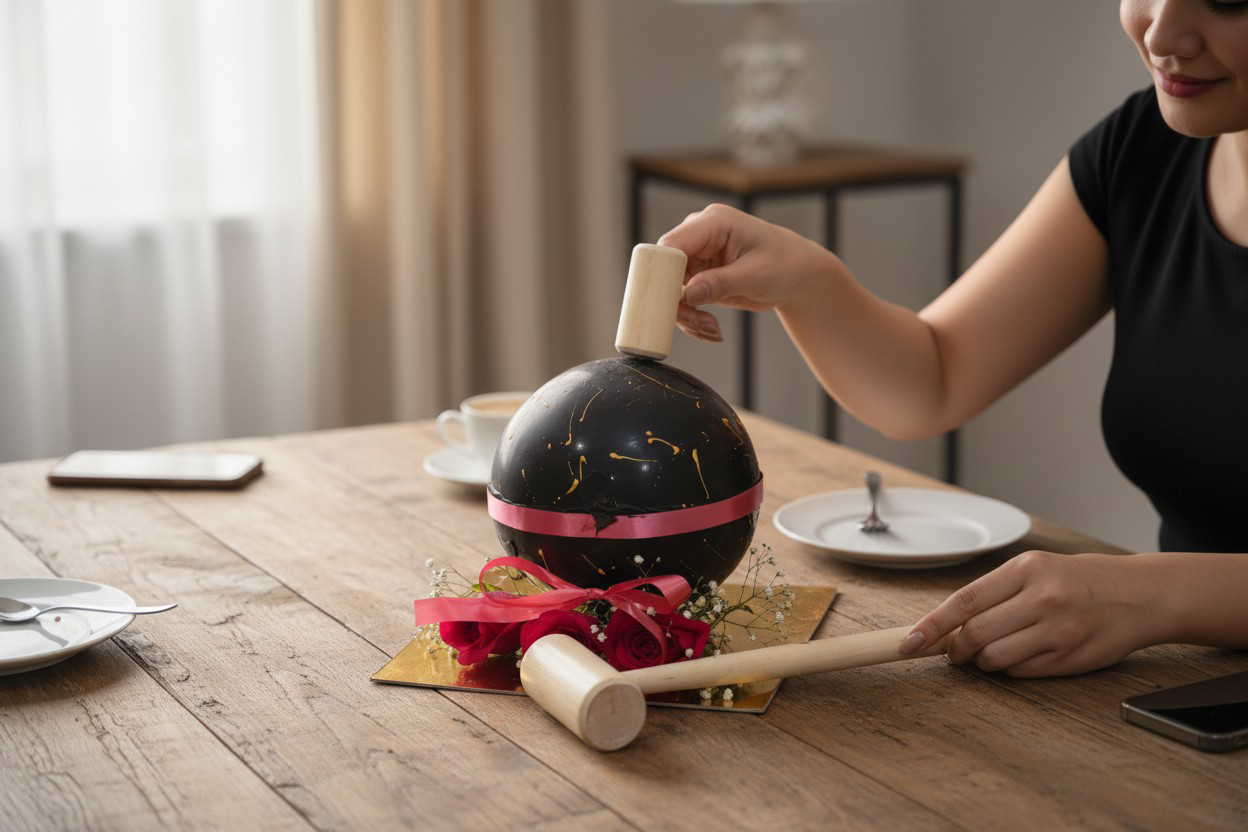 Chocolate Piñata Cake 700g with Hammer and Roses
