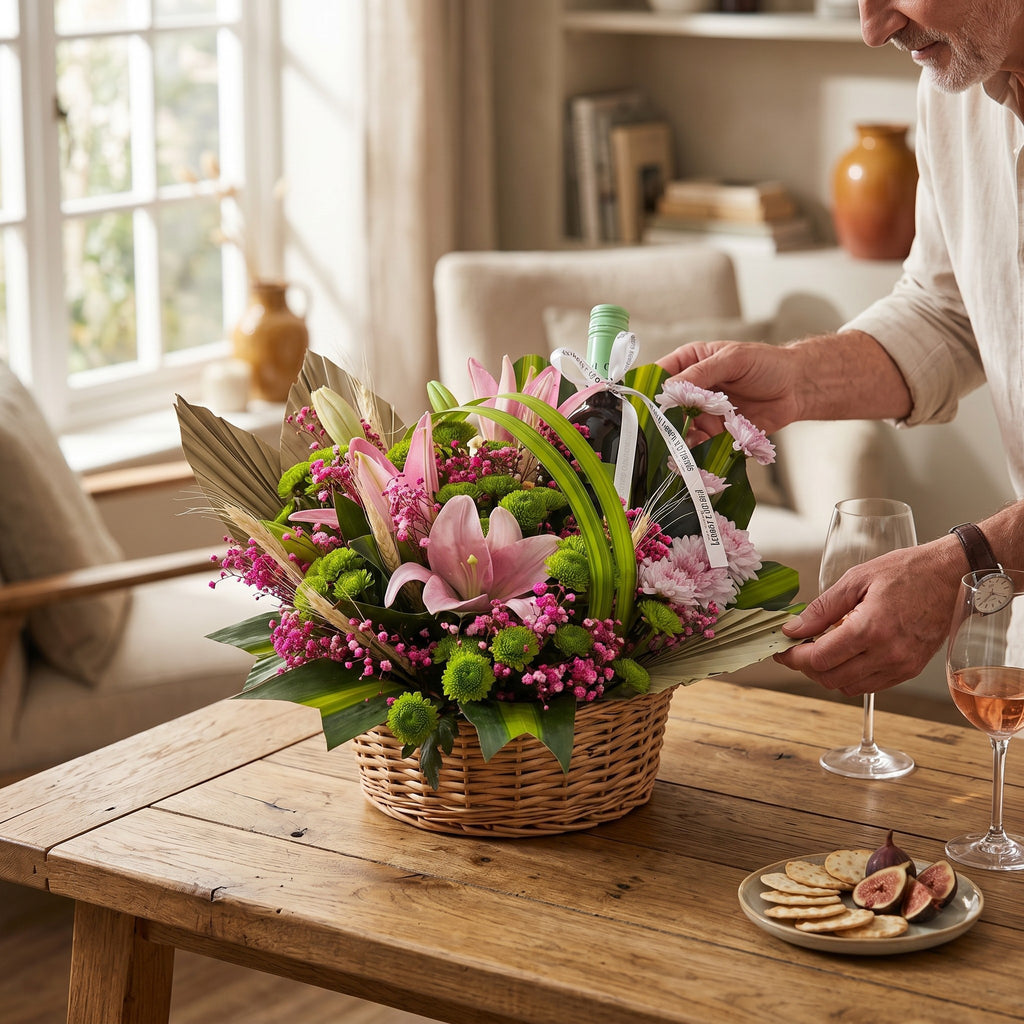 Elegant Wine Bottle Floral Hamper