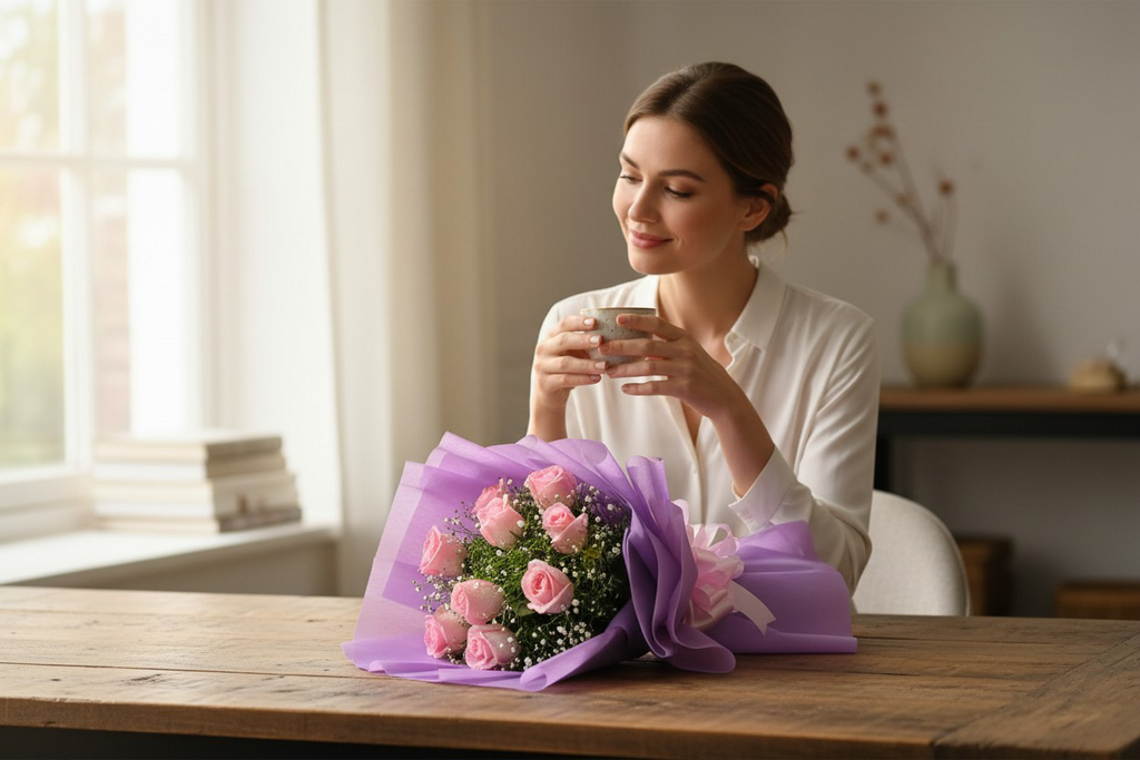 10 Pink Roses Bouquet