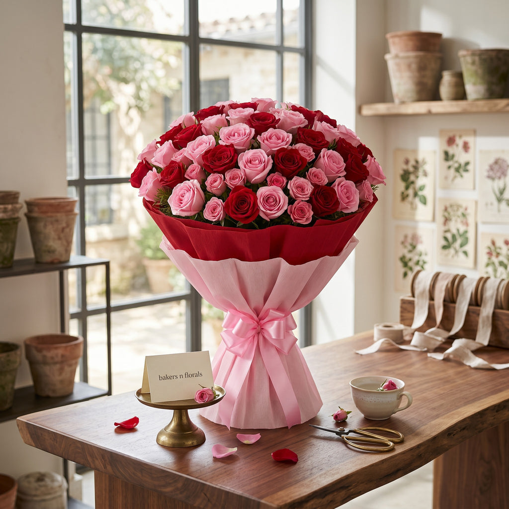 Magnificent Red and Pink Roses Bouquet